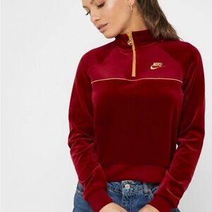 Nike Sportswear Women's Velour Cropped Pullover Sweatshirt S Red Stardust 939491